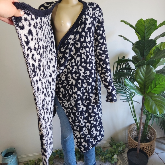 UGG Phoebe Knit Wrap Long Sleeve Cardigan Leopard Print Size L Women Soft - Picture 12 of 16
